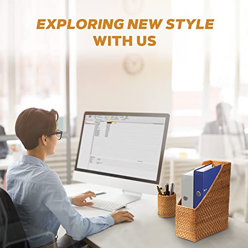 Gaiamade Rattan Magazine File Holder And Pen Cup Bundle, Rattan Magazine Organizer, Magazine Holder For File, Newspaper, Wicker Pencil Holder, File Holder For Storage And Organization #TOP6