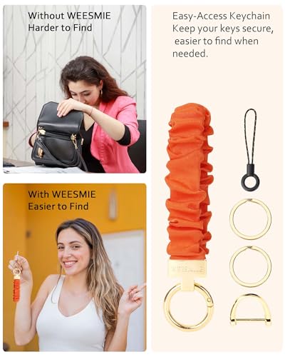 Image of WEESMILE Scrunchie Keychain Wristlet for Car Key Chain with D Key Ring