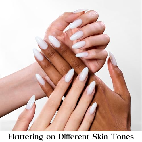 Image of Beetles Milky White Press on Nails Short Almond Fake Nails 160PCS DIY | Pre-Colored Milky White Nails Come in 16 Sizes to Help Fit DIY Short Almond Manicure Needs