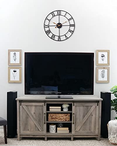 Skynature 16 Inch Wall Clock, Large Indoor Outdoor Metal Wall Clock Battery Operated, Silent Non-Ticking Industrial Roman Numeral Wall Clock For Living Room, Bedroom, Kitchen, Patio Decor - Black #TOP2