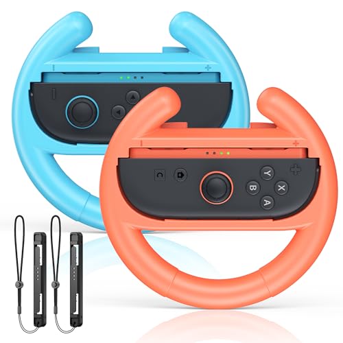 [Fit For switch1/2] Steering Wheel Hand Grips for Switch 2/Swith 1/OLED, Racing Wheels Handle Accessories for Mario Kart Games, Ergonomic Handheld Grips for Joycons 2 Controller -2 Packs (Orange&amp;Blue)