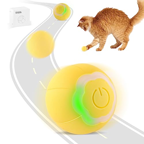 SLE Giocattolo Interattivo per Gatti Elettrico Automatica, Giocattolo Palla Intelligente Rotolante per Gatti, Giochi per Gatti Rimbalzante con 2 modalità Stimolazione del Movimento (yellow)