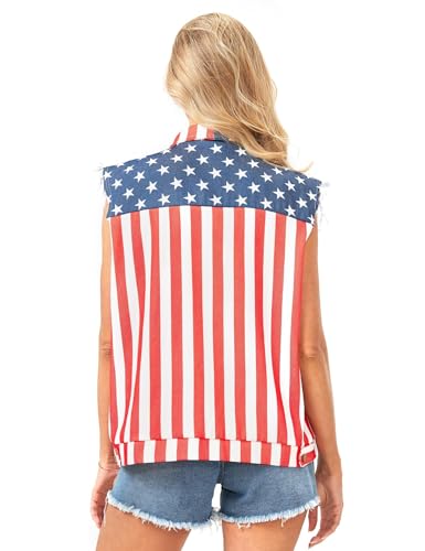 American Flag Vest for Women 4th of July Patriotic Tops Sleeveless Jacket Overalls USA Independence Day Oversized4