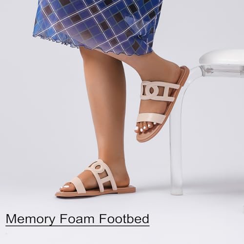 Image of Ruiee Wide Width Sandals for Women, Summer Flat Slides Casual Braided Wide Feet Sandal Comfort Slip on Sandals Open Toe Beach Shoes for Women.