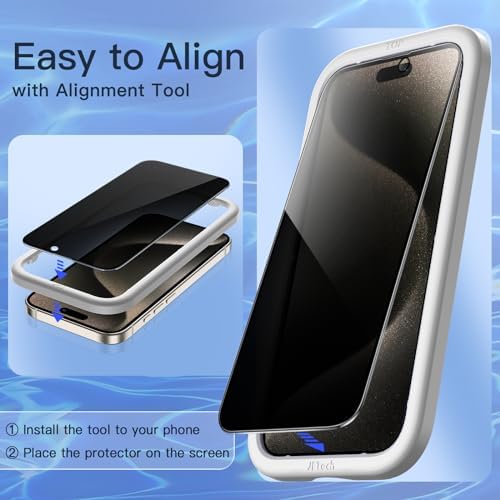 JETech Prywatność Pełny Pokrycie Ochraniacz Ekranu dla iPhone 15 Pro 6,1 Cala, Szkło Hartowane Anty-Szpiegowskie Screen Protector, Film Ochronny z Prostym Narzędziem do Instalacji, 2 Sztuki