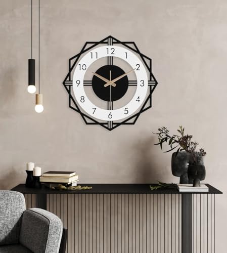 Image of Stylish Metal Analog Wall Clock for Living Room, Bedroom, Office, Kitchen, Home and Hall | Antique Fancy Big Size Modern Wall Watch for Home Decor (Style-33, 40CM)