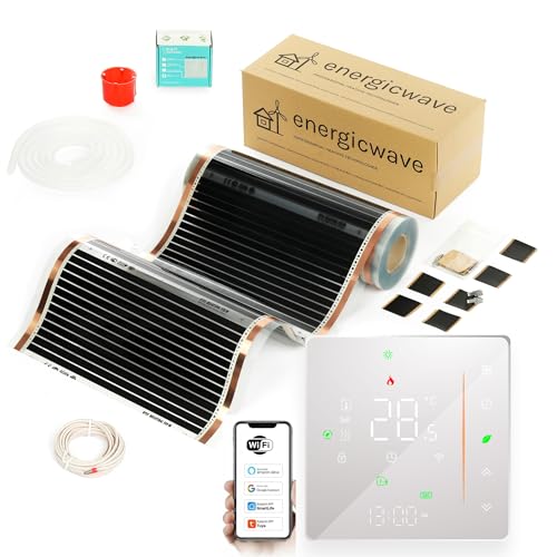 Elektrische Fußbodenheizung 80W/m² - Infrarot Heizfolie komplett mit WLAN Thermostat, Heizung 230V unter Parkett, Unterbodenplatten - 0,5m² Elektrische Fußbodenheizung 80W/m² - Infrarot Heizfolie komplett mit WLAN Thermostat, Heizung 230V unter Parkett, Unterbodenplatten - 0,5m²