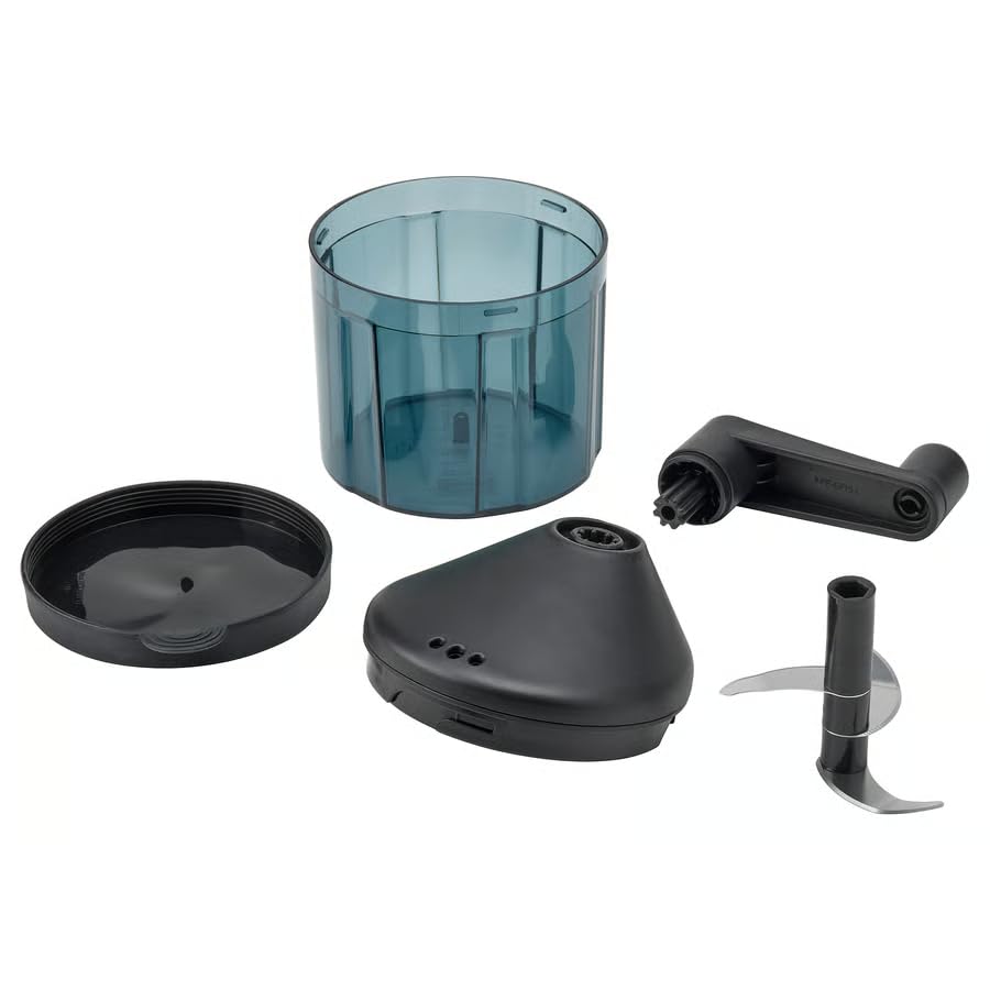 Image of STENSNULTRA Vegetable Chopper, Black Grey-Turquoise /Transparent, Stainless Steel Blade, 19x13 cm, with Non-Slip Bottom, Rotating Handle