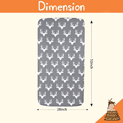 Image of Dear Baby Gear Deluxe Baby Crib Sheet - Cotton Polyester Infant Sheets - Soft Machine-Washable Crib Mattress Cover - Newborn Nursery Bedsheet - White Antler on Charcoal Gray Print, 52 inchx28 inchx10 inch