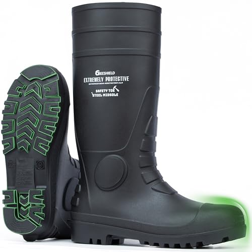 GIEESHIELD Men's Rain Boots Steel Toe PVC Rubber Boots - Waterproof Slip-Resistant Garden Fishing Outdoor Knee High Work Boots for Construction, Agriculture, Industrial & Heavy Duty, Size 9