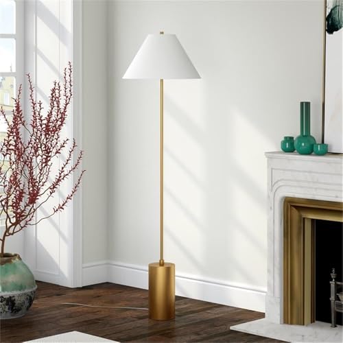 Somerset 64" Tall Floor Lamp with Fabric Shade in Brass/White by Henn&Hart - Image 5