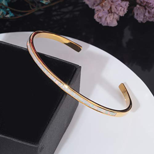 Cinily Gold Thin Open Cuff Bracelets For Women Girls Men-Small Opal Bangle Bracelets 18K Yellow Gold Plated Adjustable Hypoallergenic Gemstone Bracelet #TOP2