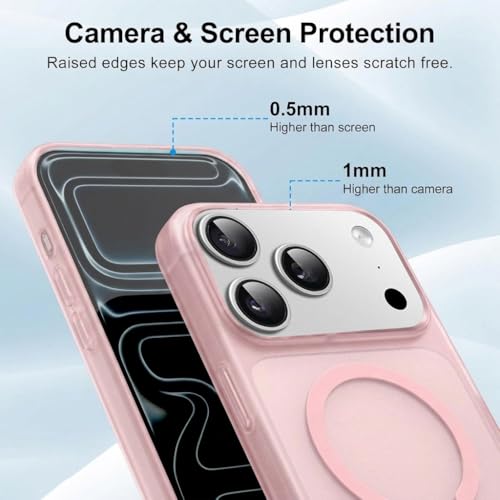 Image of DIZORO Matte Case for iPhone 17 Pro Max Compatible with MagSafe, Camera Lens Full Protection, Shockproof Translucent Frosted TPU Soft Phone Cover, Anti-Fingerprint (Pink)
