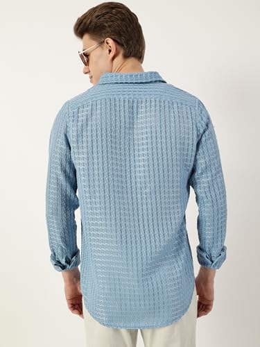 Image of Thomas Scott Men's | Solid | Textured Fabric | Full Sleeve | Slim Fit | Polyester-Blend | Spread Collar | Casual Shirt