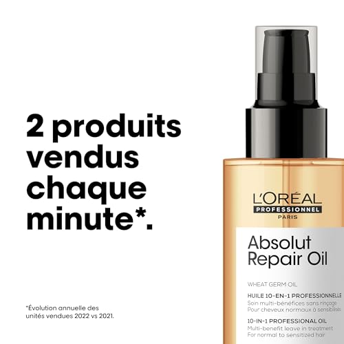 'Oréal Professionnel Huile de Finition 10 En 1 Cheveux Abîmés à Sur Sollicité Nourrit Protège & Adoucit Sans Rinçage Enrichie en Huile de Germe de Blé Absolut Repair Serie Expert 90ml - vue 6