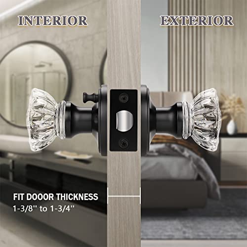Knobwell Modern Round Crystal Door Knobs With Lock, Frosted Glass Design, Privacy Function For Bed And Bath, Matte Black #TOP6