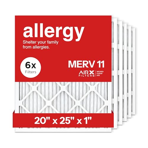 20x25x1 Air Filter by AIRx Filters MERV 11 Pleated Furnace Filter HVAC AC Filters - Made in the USA - 6 Pack