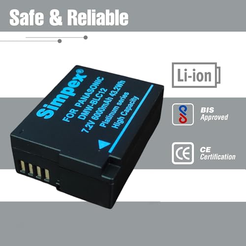 Image of Simpex DMW-BLC12 Lithum-ion 6000mAh Rechargeable Battery for Panasonic Lumix FZ200, FZ300, FZ330, FZ1000, FZ2000, FZ2500, GH2, G5, G6, G7, G80, G85, GX8.