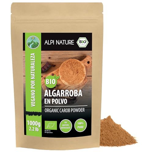Alpi Nature Harina de Algarroba Orgánica 1kg, Vainas de Algarroba Secas y Molidas, Edulcorante Natural