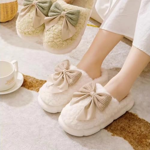 Plush Cute Bow Slippers for Women – Furry Comfy Indoor Outdoor Non-Slip House Slippers3