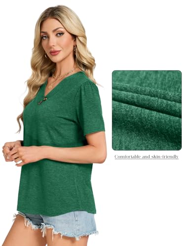 VUTRU Womens Summer Tops and Blouse Puff Short Sleeve Henley Tshirts Tunic Loose Flowy Dressy Business Casual Plus Size, Green M — view 5