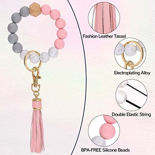Giemson Silicone Key Ring Bracelets Wristlet Keychain Car Beaded Key Ring Bangle Chains For Women（Pink） #TOP3