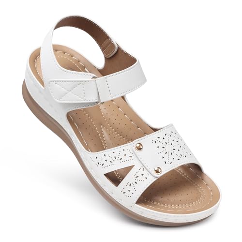 Image of SHIBEVER Women Flat Sandals Comfortable: Arch Support Sandals Dressy