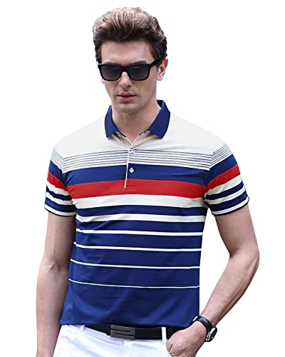 Image of EYEBOGLER Men's Trendy Polo Neck Half Sleeves Regular Fit Striped T-Shirt