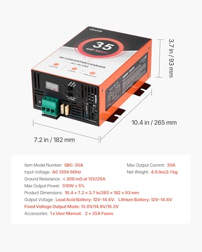 Image of VEVOR RV Power Converter, 35 Amp, 110V AC to 12V DC RV Converter Battery Charger, 4 Stage Smart Charging, 13V to 16.5V Operating Range, Compatible with Lithium Lead Acid Battery, for Camper Trailer