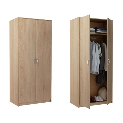 Home Collective Kleiderschrank mit 2 Türen 1 Kleiderstange 1 Einlegeboden Garderobenschrank 85cm breit Schrank Matte Oberfläche aus laminierter Platte ideal für Schlafzimmer Wohnzimmer Flur Sonoma