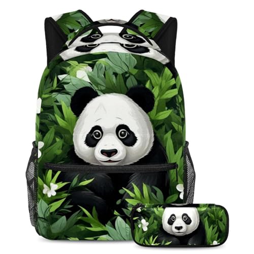 Ensemble de 2 cartables pour garçons filles avec motif panda, sac à dos de jour multicolore