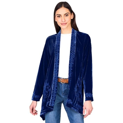 Image of The Lakeside Collection Women's Embroidered Velvet Open Front Cardigan