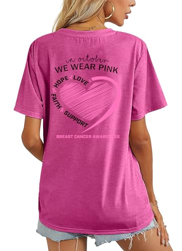 hohololo Breast Cancer Shirts Women in October We Wear Pink Tshirt Breast Cancer Awareness V-Neck Tees Cancer Survivor Tops2