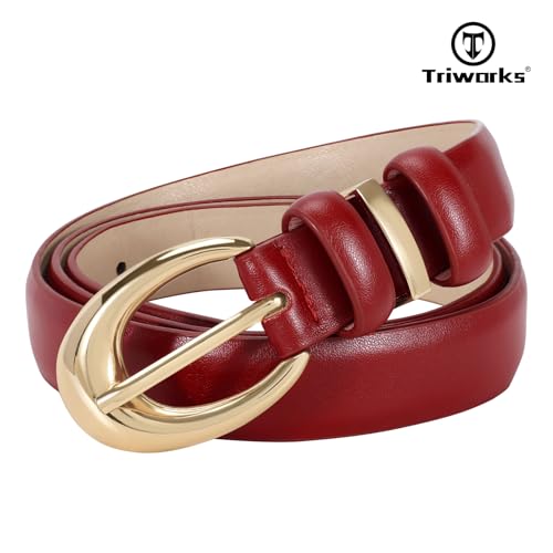 Image of TRIWORKS Women Leather Belt for Jeans Pants Fashion Ladies Skinny Faux Leather Dress belt with Gold Buckle