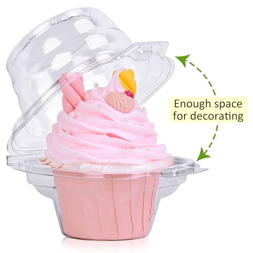 Image of Cupcake Boxes Individual Cupcake Containers, 25 Packs Regular Single Cupcake Holder High Topping for Muffins, Thicker Stackable Plastic Cupcake Carrier for Party (25 pack)