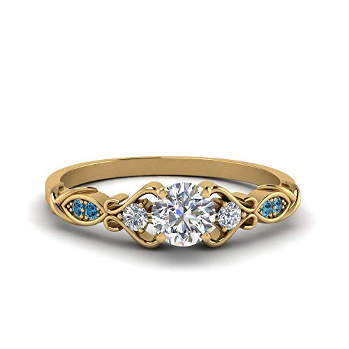 Image of Choose Your Gemstone Victorian Style Round Engagement Ring Yellow Gold Plated Round Shape Vintage Engagement Rings Matching Jewelry Wedding Jewelry Easy to Wear Gifts US Size 4 to 12