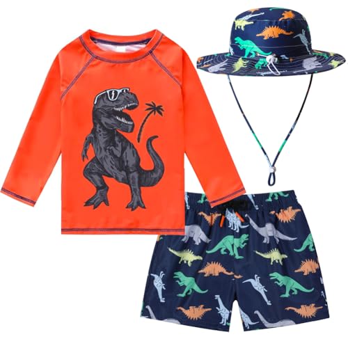Toddlers and Baby Boys' 3-Piece Rash Guard Swimsuits Kids Long Sleeve Sunsuit Swimwear Sets