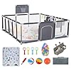 Baby playpen, 79"x71"Baby Playpen with Mat Indoor&Outdoor Playpen for Babies and Toddlers with Breathable Play Pen with Ocean Balls Hanging Pocket Basketball Hoop (Gray)