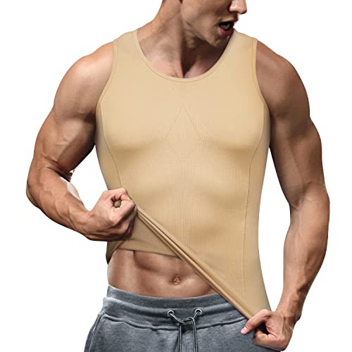 Junlan Faja Reductora para Hombre Camiseta elástica para Abdomen Chaleco para Hombre Ropa Interior Reductora … (Medium-Large, Beige) Cover