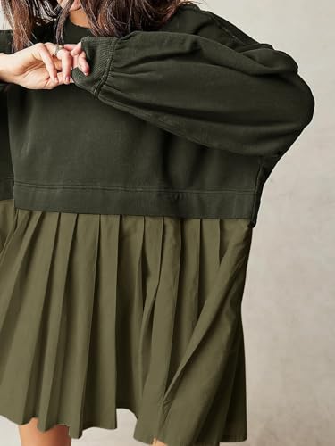 Image of Dokuritu Sweatshirt Dress Women Crew Neck Long Sleeve Patchwork Pullover Tops Flowy Oversized Sweatshirt Mini Dress