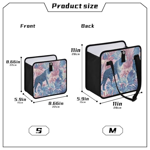 Image of Car Trash Can Organizer Bin with Adjustable Strap for Back Front Seat Console Waterproof Leakproof Collapsible Portable 11 Inch Cute Cheetah and Palm Leaves
