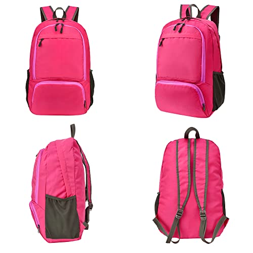HYCOPROT 35L Packable Backpack Ultra Lightweight Foldable Rucksack Water Resistent Breathable Bag for Men Women Outdoor Camping Walking Hiking Climbing Travel Daypack (Rose red-1) - Image 2