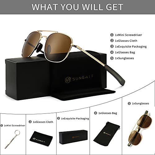 Image of SUNGAIT Men's Military Style Polarized Pilot Aviator Sunglasses - Bayonet Temples