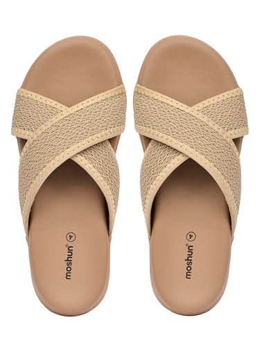 Image of Moshun Criss Cross Sandals for Women & Girls | Multi Strap & X Strap Flat Sandals, Bounce Back Technology Footbed with Adjustable Strap, Anti-Slip Sole | Lightweight Daily Wear Casual Slip-On Sandals