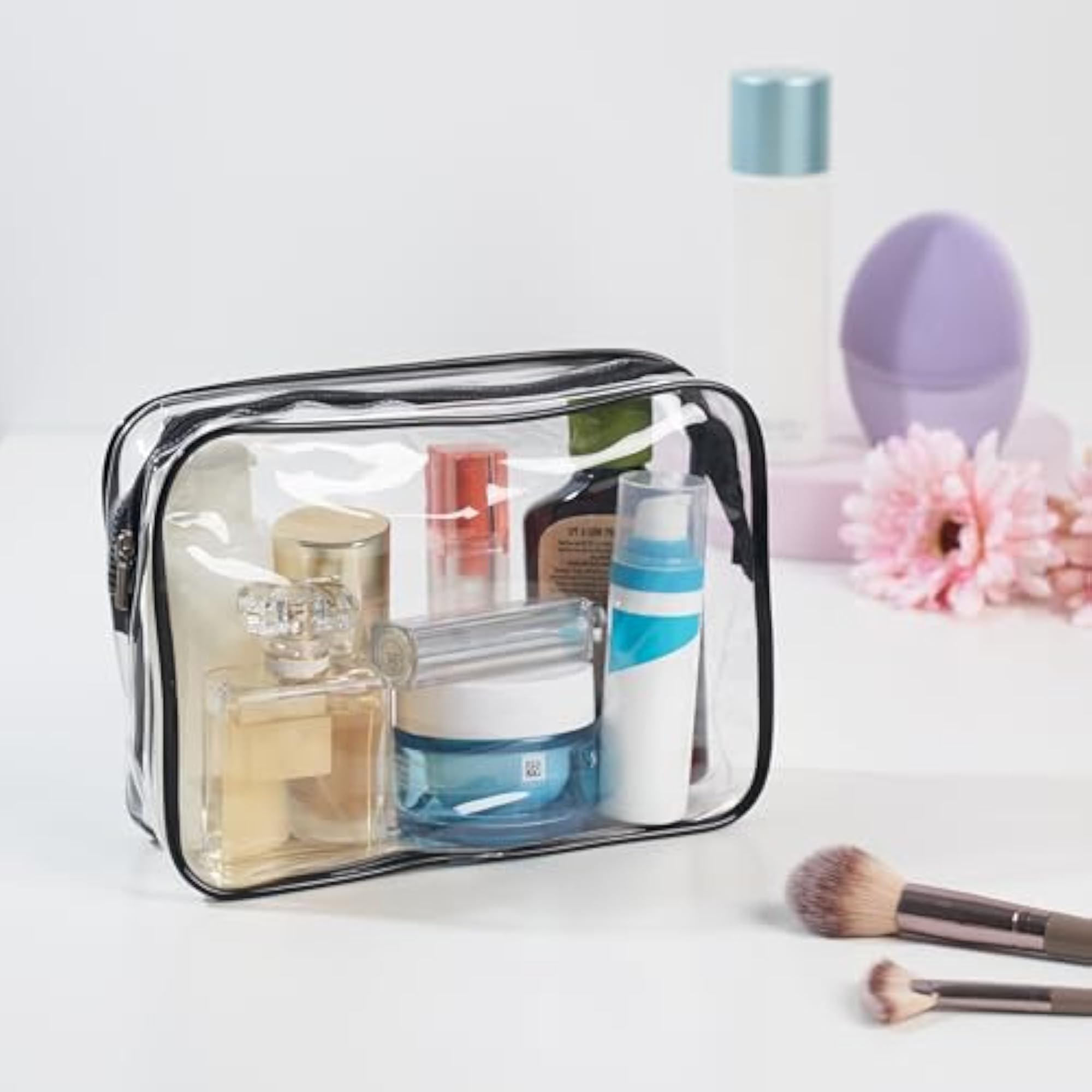 3-Pack Clear Zippered Toiletry & Makeup Bags, Multipurpose Organizer