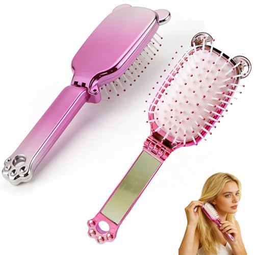 Mini brosse de poche portative rose pour retouches coiffure en voyage