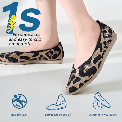 Buyrew Women's Ballet Flats Pointed Toe Knit Slip On Arch Support Comfortable Dress Shoes for Women Low Wedge Casual Work Flats2