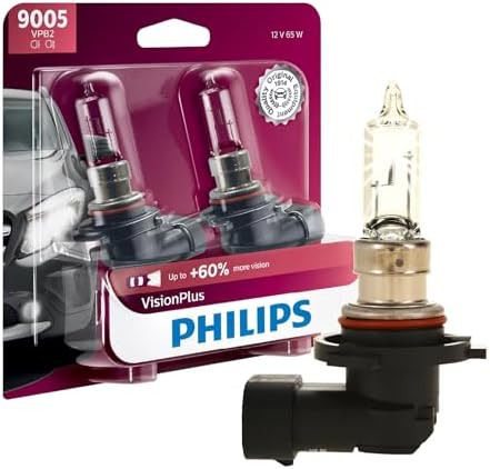 Philips Automotive Lighting 9005 Visionplus Upgrade Halogen Headlight Bulb, Pack Of 2, Black