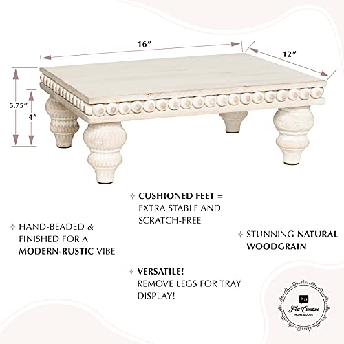 Felt Creative Home Goods Decorative Wood Risers for Decor | Tiered Tray Stand | Farmhouse Beaded Riser Stand for Decor | Wooden Pedestal Stand Large 12x16 Beaded Tray for Kitchen Coffee Bar (White) - Image 2