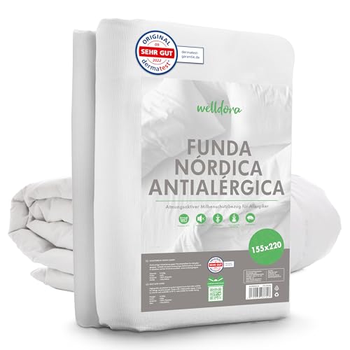 Welldora ǀ Funda Protectora Antiácaros para Nórdico ǀ Funda Nórdica para Alérgicos Testada ǀ Protector de Edredón de Primera Calidad contra Ácaros y Chinches (155x220cm)